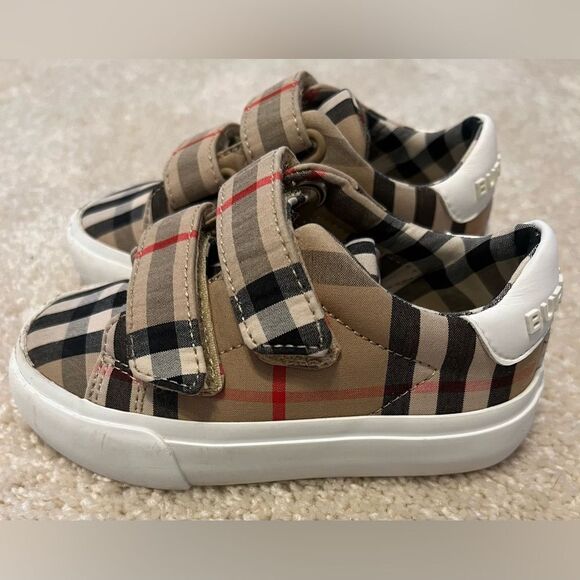 BURBERRY Markham Check Grip-Strap Sneaker Kids Size 23 / US 7 - Picture 1 of 4